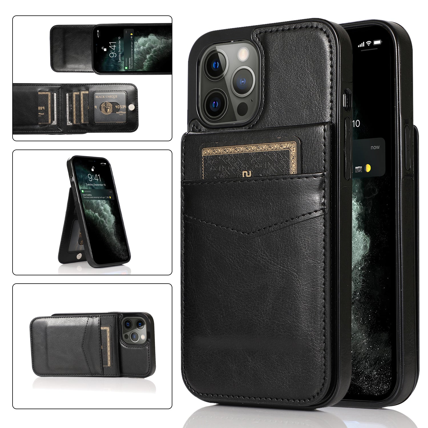 Pro iPhone 12 12 Pro držák karty stojánek Pouzdro na telefon TPU potažené PU kůží Pro iPhone 12 12 Pro držák karty stojánek Pouzdro na telefon TPU potažené PU kůží